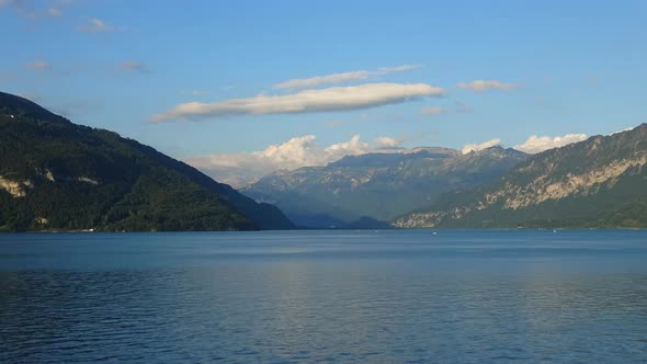 Time lapse view lake Thun and mountains of Swiss Alps in city Spiez