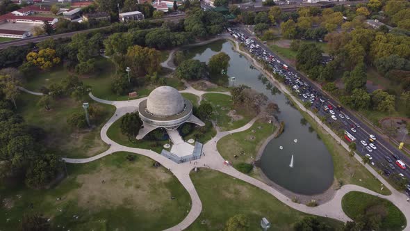 Galileo Galilei planetary in Tres de Febrero park, Buenos Aires. Argentina. Aerial drone view