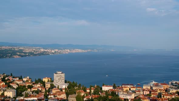 Opatija Coastal Town And The Calm Blue Adriatic Sea At Summer In Croatia. - aerial