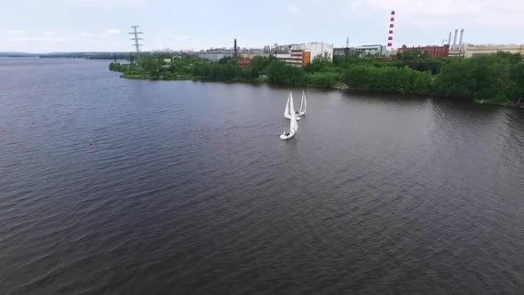 Regatta. Aerial view of Boats on the city pond 27