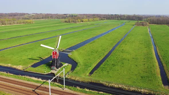 Aerial View of Traditional Windmills, Netherlands