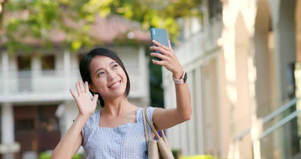 Woman Take Selfie on Cellphone at Outdoor