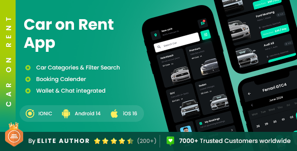 2 App Template | Rental Car Booking App | Self Driving Rental Car | Rent a Car  App | Car on Rent