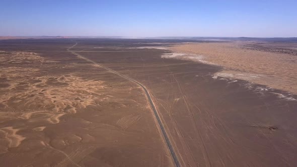 AERIAL: Road in Sahara Desert