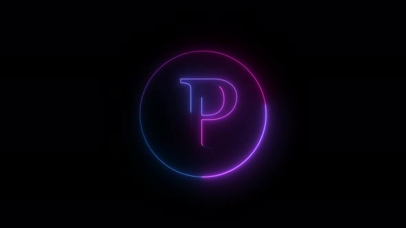 Blue Pink Neon Light P Text Intro Animation On Black Background