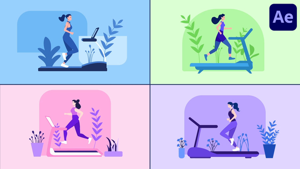 Treadmill Running Girl Explainer for After Effects