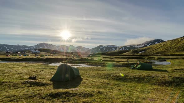 Sunny Morning in Camp in Iceland