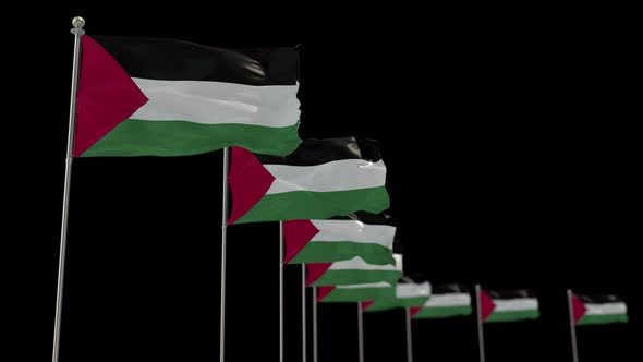 Palestine Row Of Flags Animation Include Alpha Channel