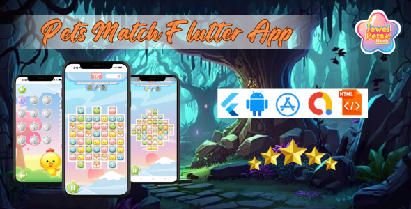 Pets Match Flutter Mobile Game App With HTML5 Code