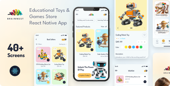 BrainNest - Educational Toys & Games Store App | React Native CLI 0.74.1 | Frontend