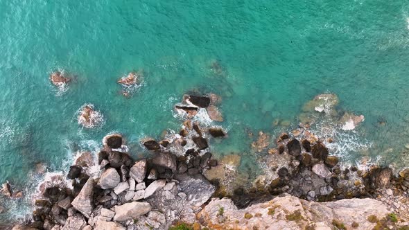 Awesome sea rocky texture aerial view 4 K Turkey Alanya