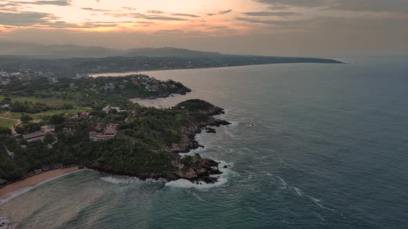 Top Notch Aerial Drone Fly Over Puerto Escondido Zicatela Beach Mexican Paradise