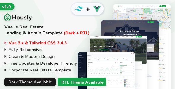 Hously - Vue 3 Real Estate Template + Admin Dashboard