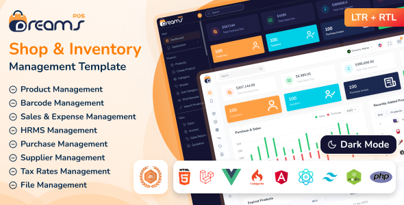 DreamsPOS - POS & Inventory Management Admin Dashboard Template (HTML Angular 18 React Vue Laravel)