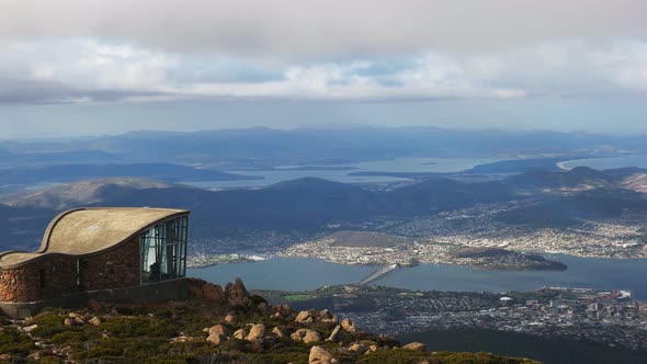 zoom in shot of hobart from mt wellington