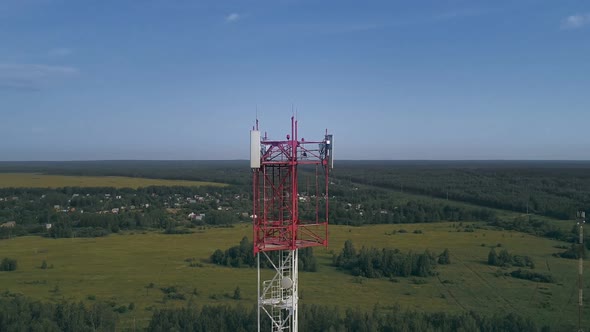 Aerial View To Telecom Tower for Troubleshooting of the Communication Equipment