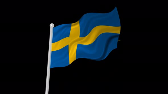 Sweden Flag Flying Animated Black Background
