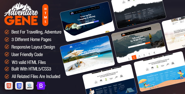 AdventureGene – Travel Adventure & Tourism HTML Template – 0 Sold!