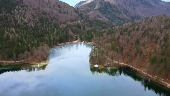 Beautiful Drone View on the Lake Langbathsee in Austria in Autumn