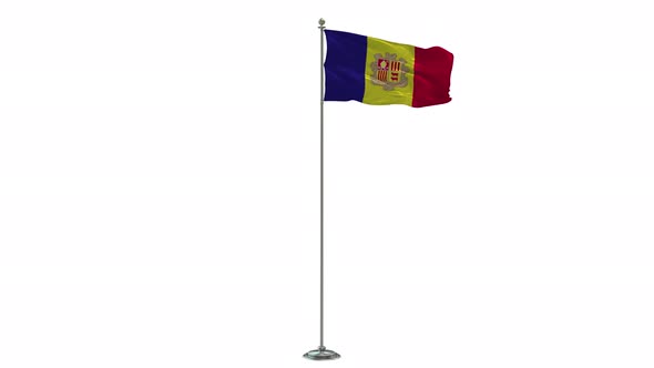 Andorra 3D Illustration Of The Waving flag On Long  Pole With Alpha