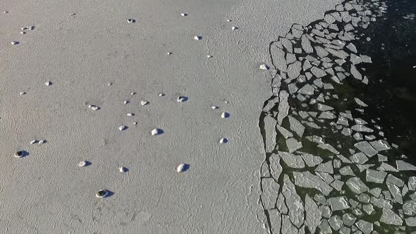 Abstract aerial view of the frozen sea in Muraste, Estonia.