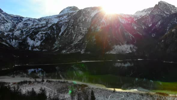 Beautiful Winter Landscape on the Lake Offensee in the Mountains in Upper Austria Salzkammergut