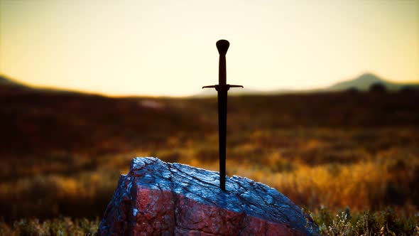 Famous Sword Excalibur of King Arthur in the Rock