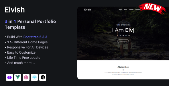 Elvish - HTML, NextJS & Vue 3 Personal Portfolio Template