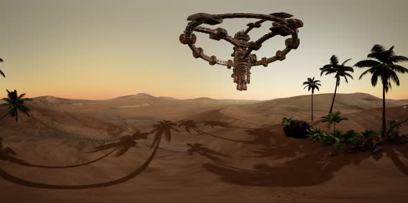VR360 Old Rusted Alien Spaceship in Desert. Ufo