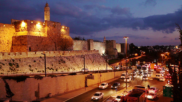 Jerusalem, Israel Old City Wall at Night 2