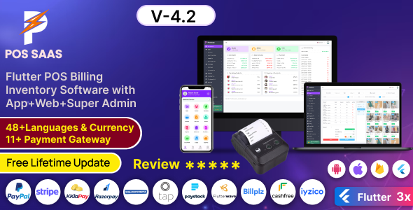 POS SAAS - Flutter POS Billing  Inventory Software with HRM App+Web+Super Admin