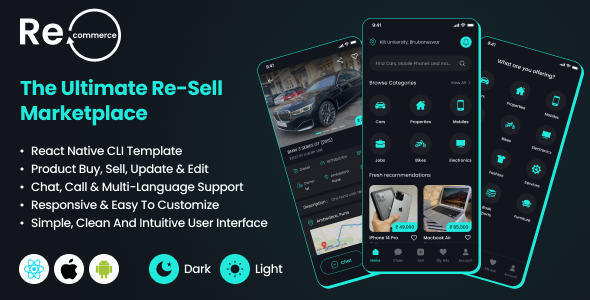 Recommerce - eCommerce Re-Sell Marketplace | OLX clone React Native CLI template | Android & iOS