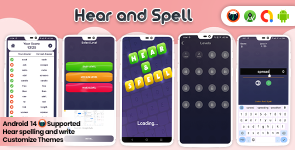 Hear & Spell Spelling Learning Android Game, Listen English Daily Practice, English Listening