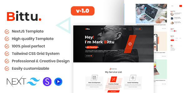 Bittu - Nextjs React Personal Portfolio/CV/Resume TailwindCSS Template