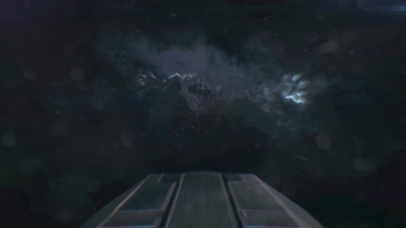 Space travel. Hyperspace skipping in cosmos. Spaceship lightspeed skipping. Lightspeed spacecraft. alt