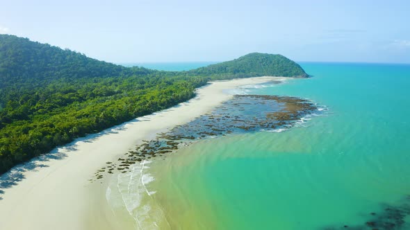 Aerial, Gorgeous Beach At Cape Tribulation In Queensland, Australia