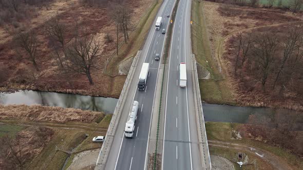 Cars Moving on Highway Aerial View