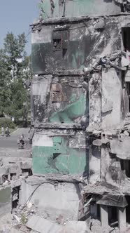 Vertical Video of a Destroyed Residential Building in Ukraine During the War