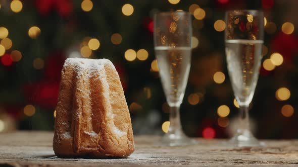 Glasses of Champagne and Panettone for New Year