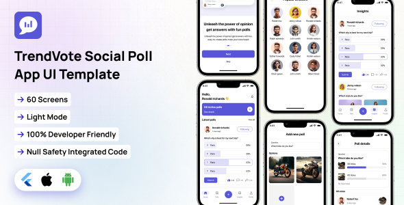 PollStream UI template | TrendVote Social Poll App in Flutter