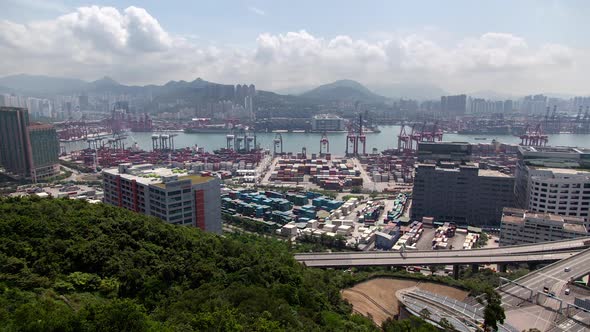 Container Port Hong Kong Against Hills