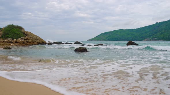 Seashore Sandy Beach Overlooking the Islands