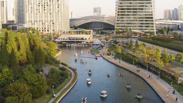 4K Aerial Drone Footage View of Central Park in Songdo