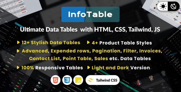 InfoTable -  Ultimate Data Table Collection with HTML CSS Tailwind JS