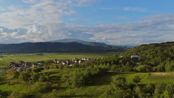 Panoramic View Countryside Rural Nature Landscape in Summer Carpathian Mountains Ukraine