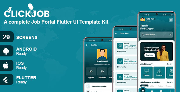ClickJob - A complete Job Portal Flutter UI Template Kit
