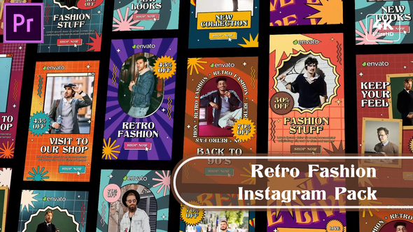 Retro Commercial Instagram Stories Pack MOGRT for Premier Pro