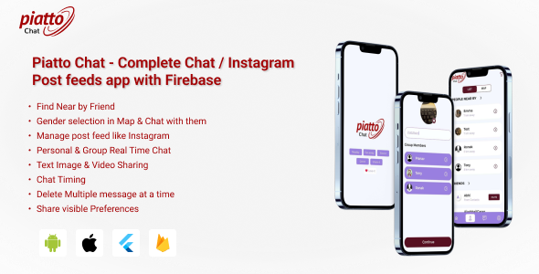 Piatto Chat - Complete Chat / Instagram Post feeds app with Firebase