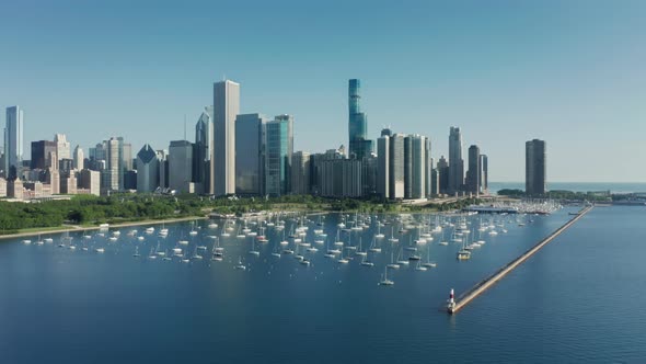 Blue Lake Waters Panorama with Scenic Chicago Downtown Cityscape on Background