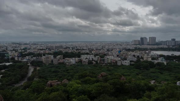 Hyderabad city view from a mountain in jubilee hills, India 4K timelapse